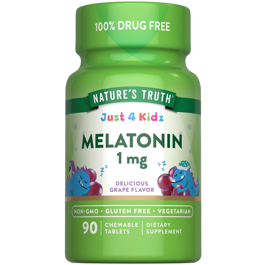 Nature's Truth Kids Melatonin Chewableタブレット | 1mg | Grape Flavor | ベジタリアン・非GMO・グルテンフリー対応商品