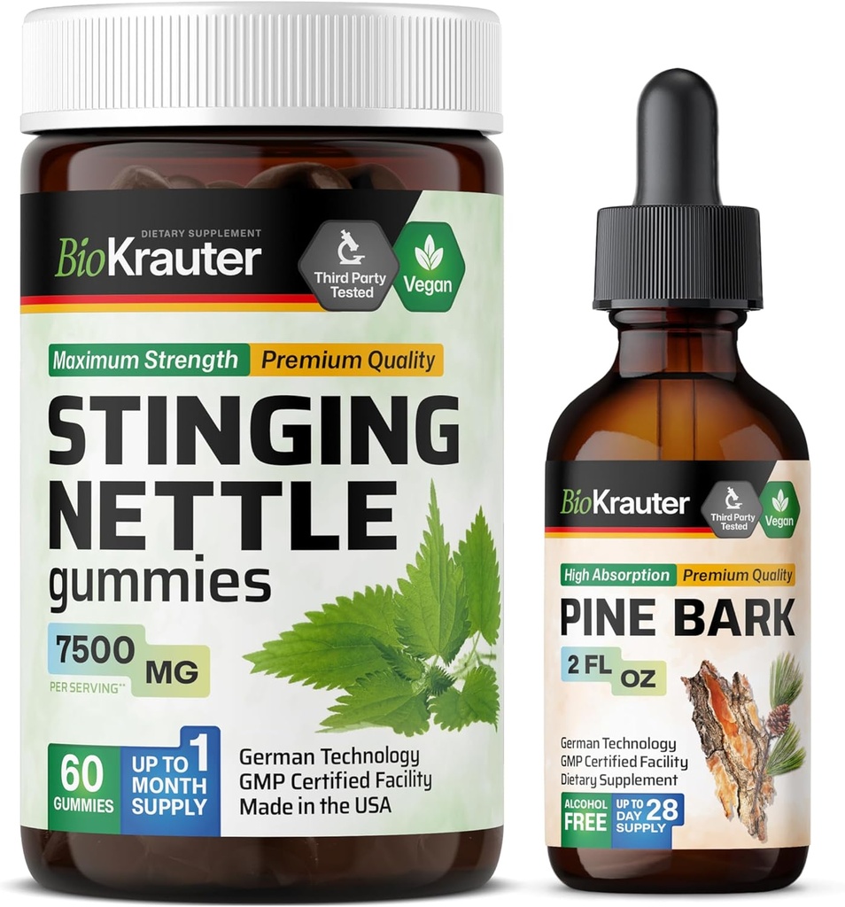 BIO KRAUTER Stinginging Nettle 60 Gummies & Pine Bark Tincture 2 Fl. Oz.