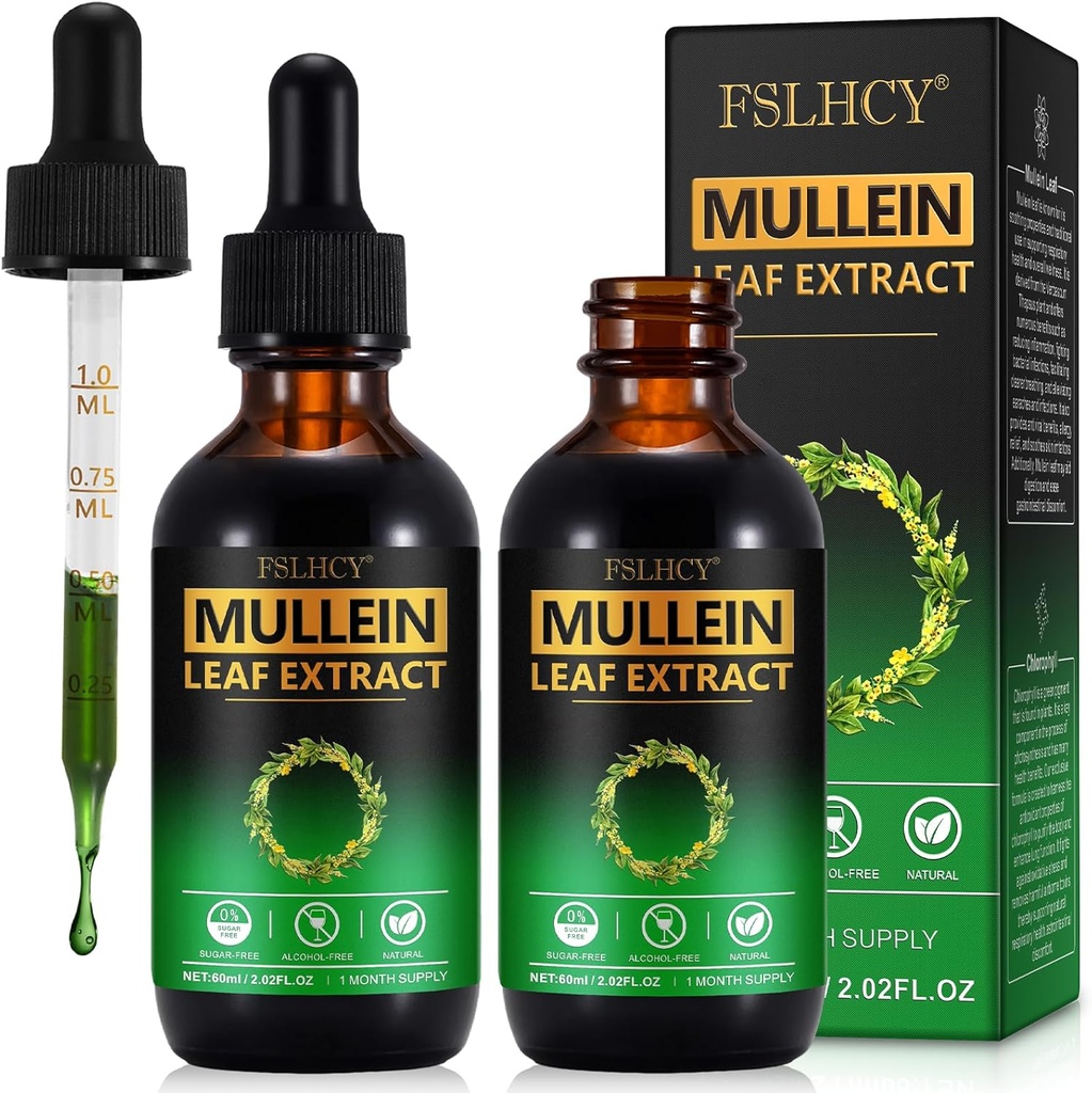 Mullein Drops, Mullein Leaf Extract, Organic Mullein Leaf Tincture Herbal Supplement, No Additives Mullein Extract Drops 2 fl Oz, 2 Packs