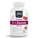 365 by 全食品市場、Chewable C + Acerola C 500mg、天然チェリー味、ビーガン、90錠