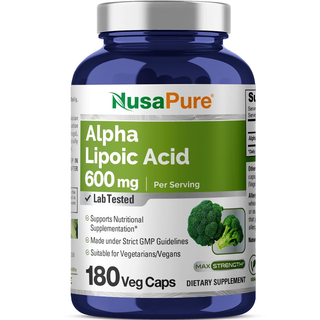 NusaPureアルファリポ酸600mg/サービング180ベジーカプセル(ベジタリアン、非GMO、ビーガン)