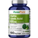NusaPureアルファリポ酸600mg/サービング180ベジーカプセル(ベジタリアン、非GMO、ビーガン)