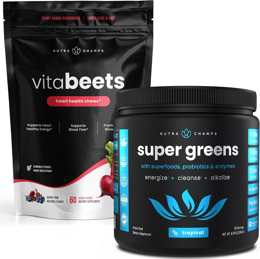 NutraChampsのビートの根のChewables及び緑のスーパーフードの粉の束