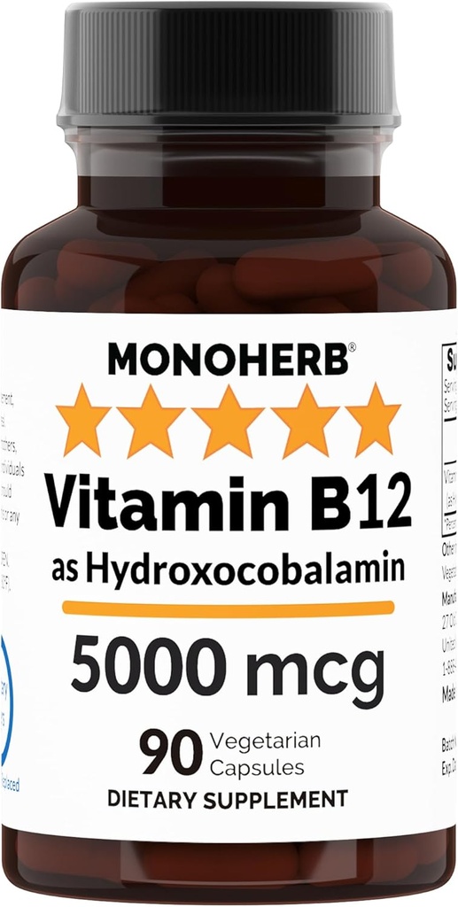 MONOHERB Hydroxo B12ビタミン5000mcg、Hydroxocobalamin、Hydroxy B12