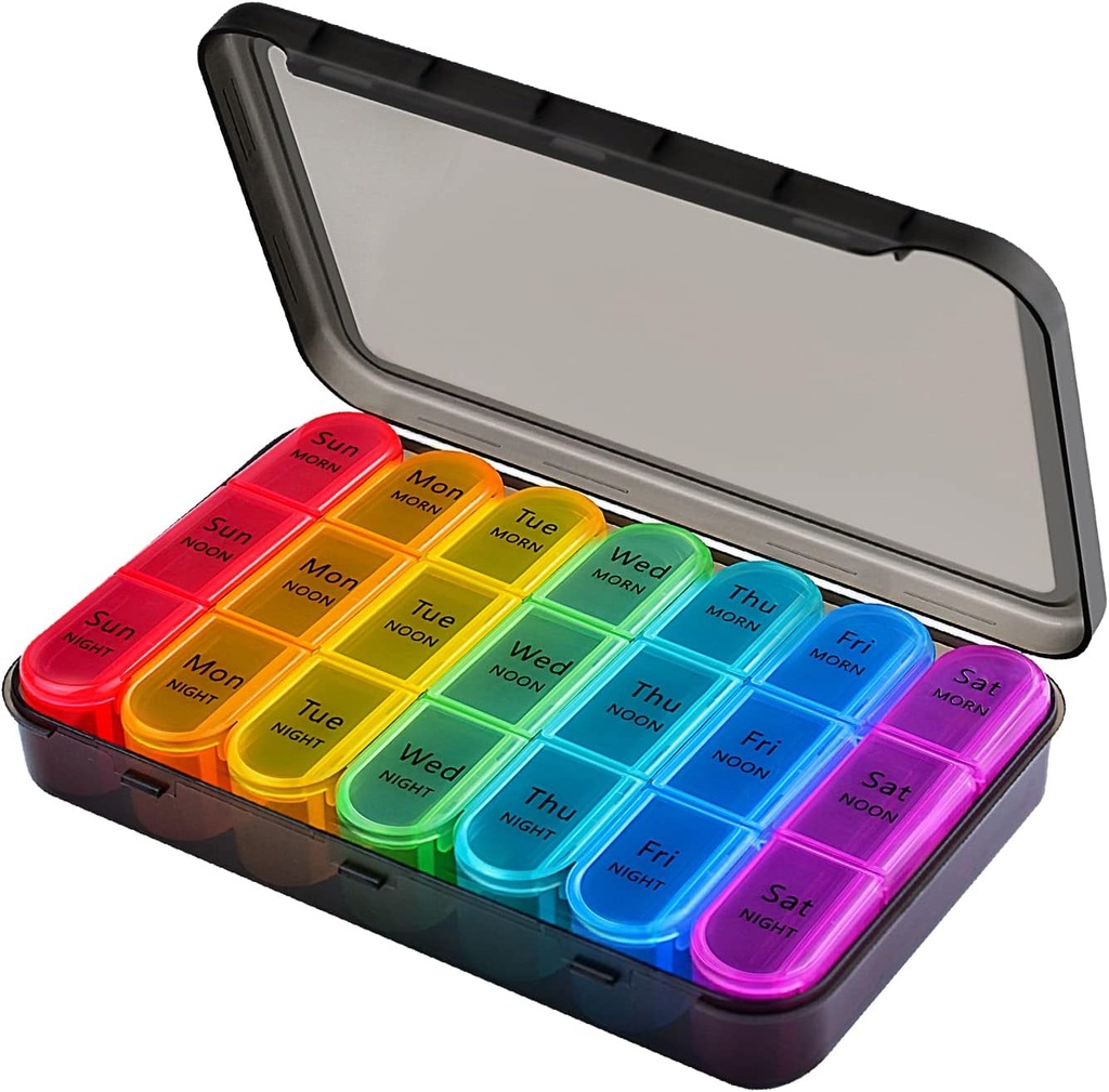 7 日ピル ボックス オルガナイザー 3 回毎日の薬の収納箱、Cruxer 週の薬物のタブレットのオルガナイザー Moisture-Proof BPA のビタミン、Cod のレバー オイル、補足を握る自由な旅行 Dosette ボックス ディスペンサーの箱