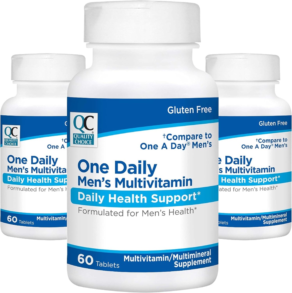 Quality Choice Mens One Daily Multivitamin with Vitamins A C D E B (1, 2, & 6) and Mineral Supplements in 60 Count Bottles (3 Pack)