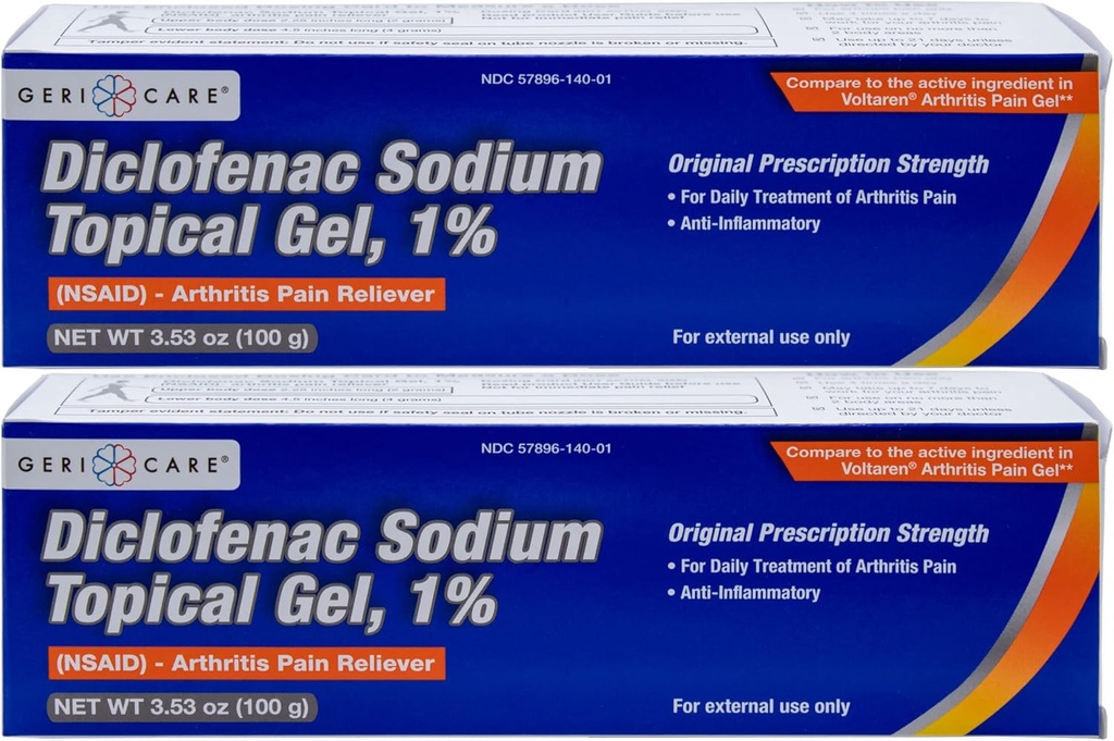 GeriCareのTopical関節炎の痛みの救助のゲルのジクロフェナクナトリウム1% (NSAID)手の手首の肘のフィートの足首の膝の余分強さの痛みのレバー反炎症性の関節炎の痛みの処置、3.53oz (2パック)