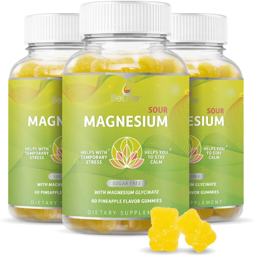 BeLive Magnesium Gummies 200mg - 60 Ct | Magnesium Glycinate Supplements for Relaxation, Stress Relief, and Sleep for Adults & Kids - Tasty and Tangy Pineapple Flavor (3)