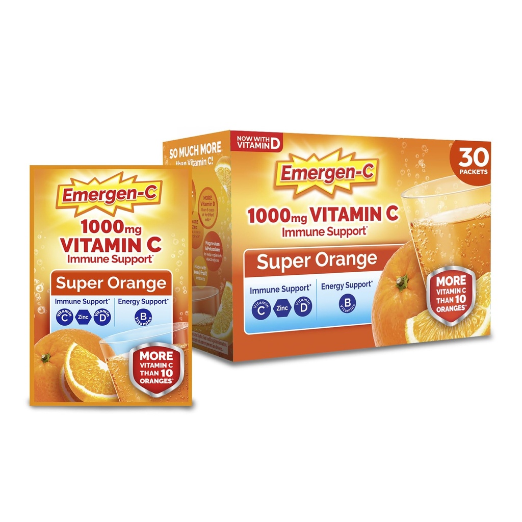 毎日の免疫サポートカフェインのためのEmergen-C 1000mgビタミンCの粉は亜鉛およびマンガン、Bのビタミンおよび電解物、極度のオレンジ味- 30の計算とビタミンCの補足します