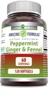 Amazing Formulas- Peppermint, Ginger and Fennel Dietary Supplement - 363 Milligrams - 120 Softgels (Non-GMO,Gluten Free) -