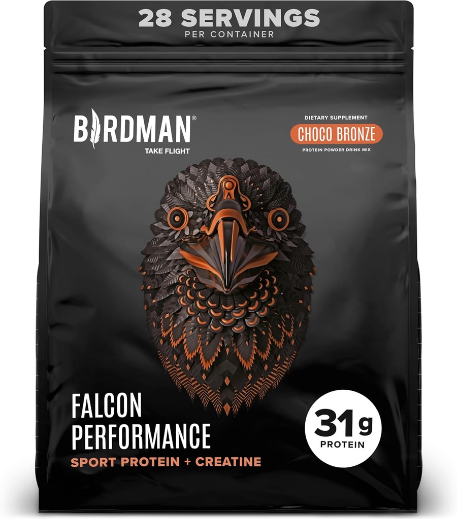 Birdman Falcon Performance Vegan Protein Powder, 31g Protein, 5g Creatine, 5g BCAA, Probiotics, Electrolytes, Pre Workout, Low Carb, Sugar Free & Dairy Free, Plant Based Chocolate Protein, 28 servings