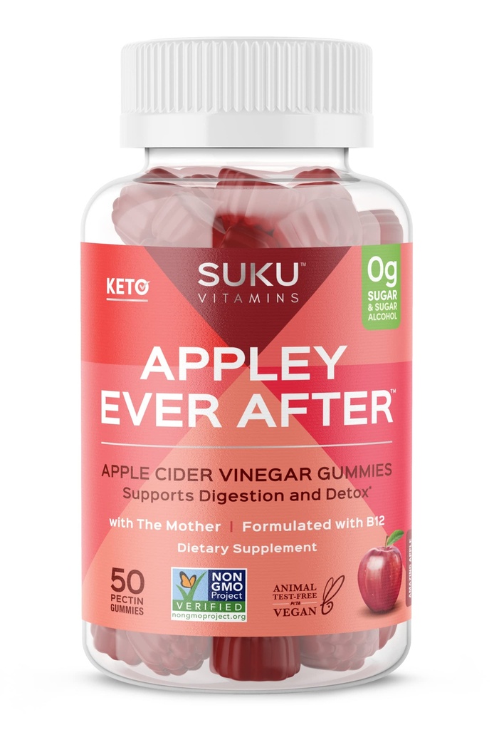 かつてグミーの後、SUKUアップル - メチル化されたB12&フォレートとApple Cider Vinegar - 砂糖フリー、グルテンフリー、ビーガンデトックス&エネルギーサポート - 驚くべきアップルフレーバー - 50カウント