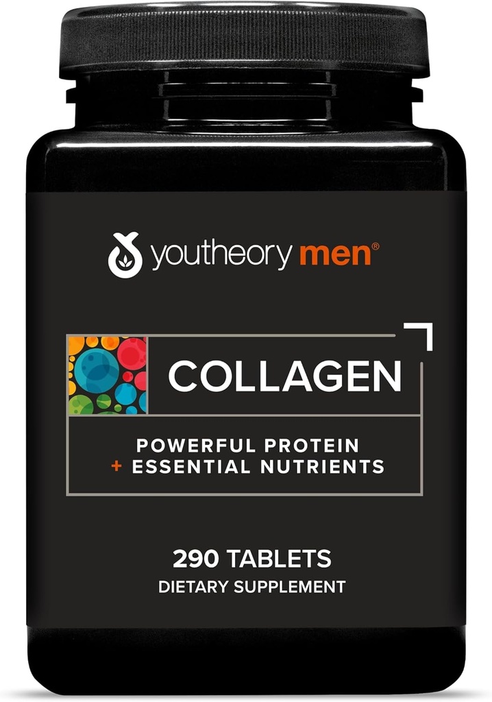 Youtheory Men's Collagen - 5,000 mg - Daily Collagen Supplement for Men - with 18 Amino Acids - Joint, Bone, Muscle, Hair Growth, Nail & Skin Support* - 290 Tablets (48-Day Supply)