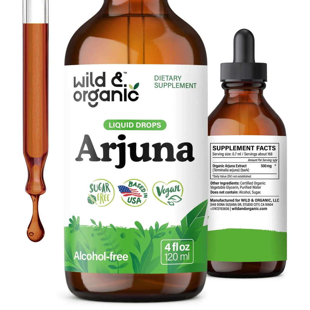 ワイルド&オーガニックArjuna Bark Tincture - 全体的なウェルビーイングサプリメント - アルコールフリー液体ドロップ - Terminalia Arjuna Barkエキス - 砂糖&添加物なし、非GMO - 4 fl oz