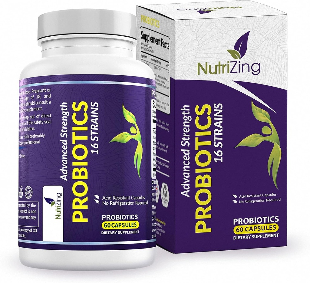 消化の健康のためのNutriZingビーガンプロバイオティクス - 30億CFU&16株 - Bifidobacterium&Lactobacillus男性&女性のためのプロバイオティクス - 遅延リリースプロバイオティックグット健康サプリメント