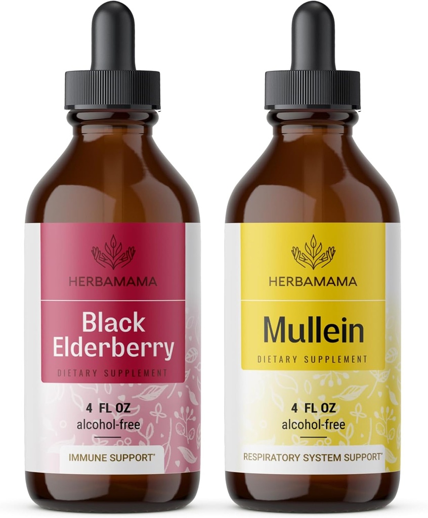 HERBAMAMAの草の液体の低下のキット-黒いElderberryのエキスおよびMulleinの葉のチンチャーの束4のflのoz - 完全菜食主義者の、非GMO、砂糖及びアルコールフリー - 2のパック
