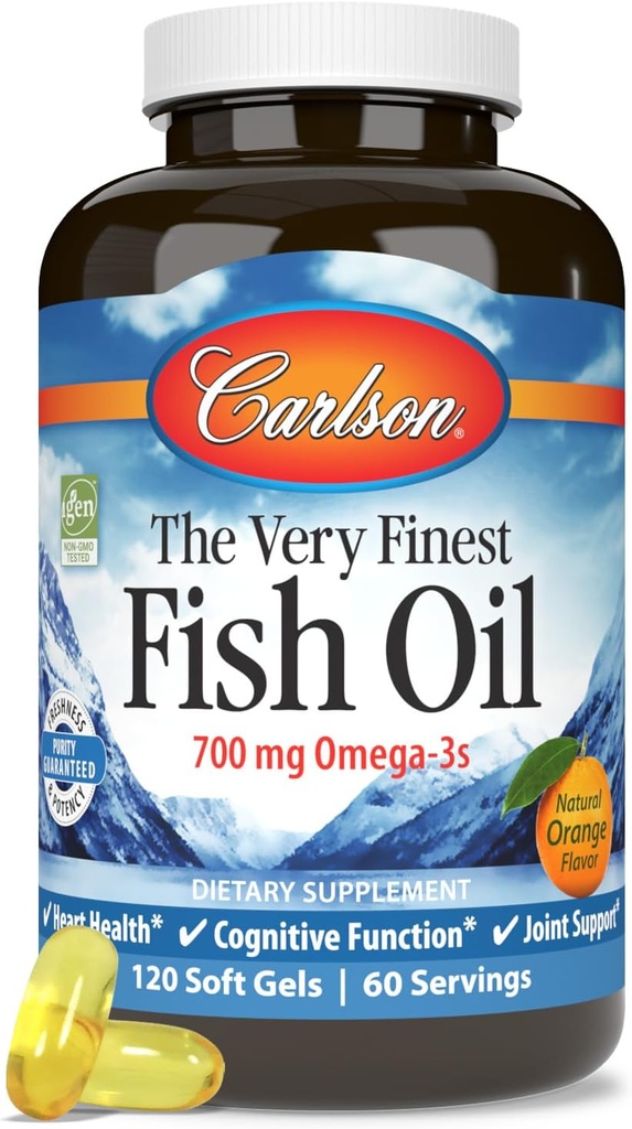 カールソン - 非常に良い魚油、700 mg Omega-3s、ノルウェーの魚油のサプリメント、ワイルドキャッチオメガ3魚油、持続的に供給された魚油カプセル、オメガ3サプリメント、オレンジ、120Softgels