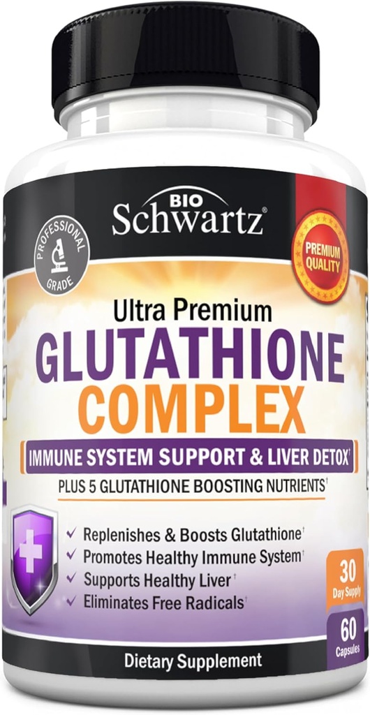 BioSchwartzグルタチオンサプリメント500mg - Quercetin、ビタミンC、ミルクアザミ、アルファリポ酸 - 免疫サポートピル - 免疫防御健康フォーミュラ - 60カプセル