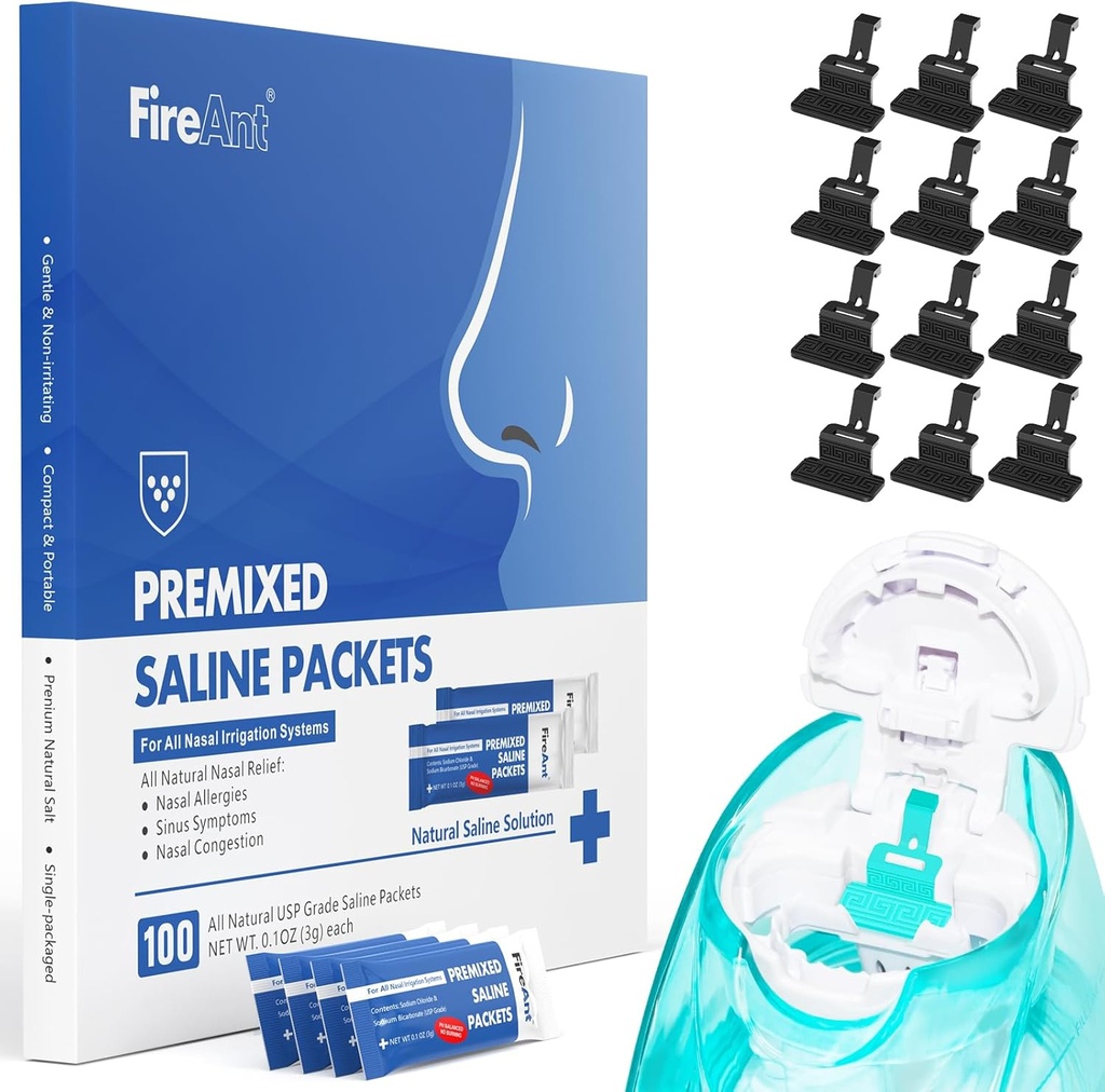 FireAnt 100 Saline Packetsと12 Reusable Saline Pods Refills Setは、Navage Nasal Careと互換性があります。100カウントのソルトパケットのSinus Rinse + 12パックのシリコンソルトパッドはブラックで補充されます