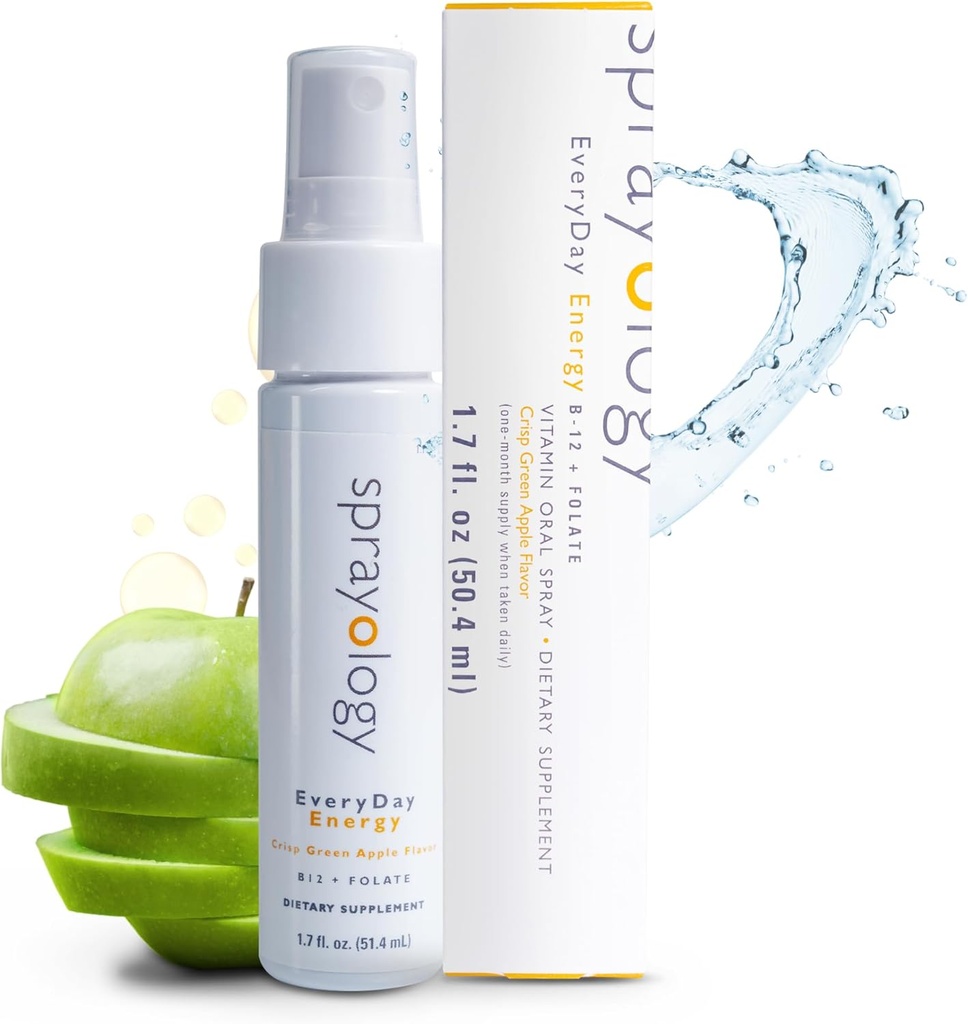 スプレーロジー毎日エネルギー | ビタミンB12と葉酸サプリメントスプレー | エネルギーのためのビーガン経口スプレー, 代謝と脳サポート | オールナチュラル, グルテンフリー & ラクトースフリー | 30日の供給 (1.7 floz)