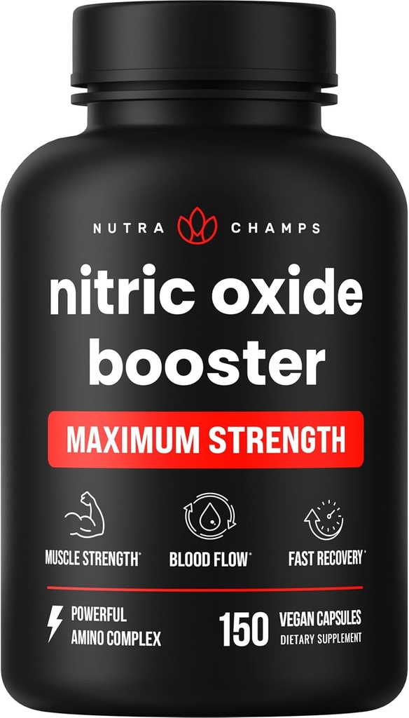NutraChampsニトリ酸化物サプリメント、L-アルギニン、Lシトルリンマレート、AAKG、パインバーク、グレープシードエキス、余分な強度ニトリク酸化物ブースター、ニトリオキサイドピル、強度、エネルギー、血流