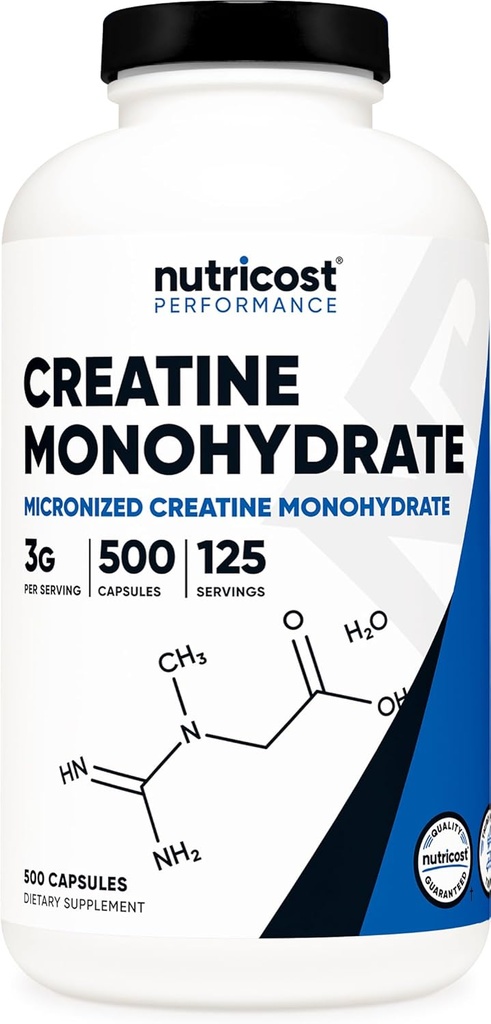 Nutricost Micronizedのクレアチンの一水化物 3,000mg 500のカプセル、125のサービング、カプセルごとのクレアチンの一水化物の750mg