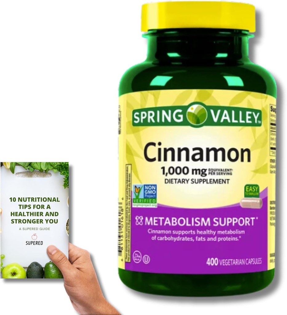 Spring Valley Cinnamon Dietary Supplement - 1,000mg, 400 Vegeterian Capsules + 'Nutritional Guide'