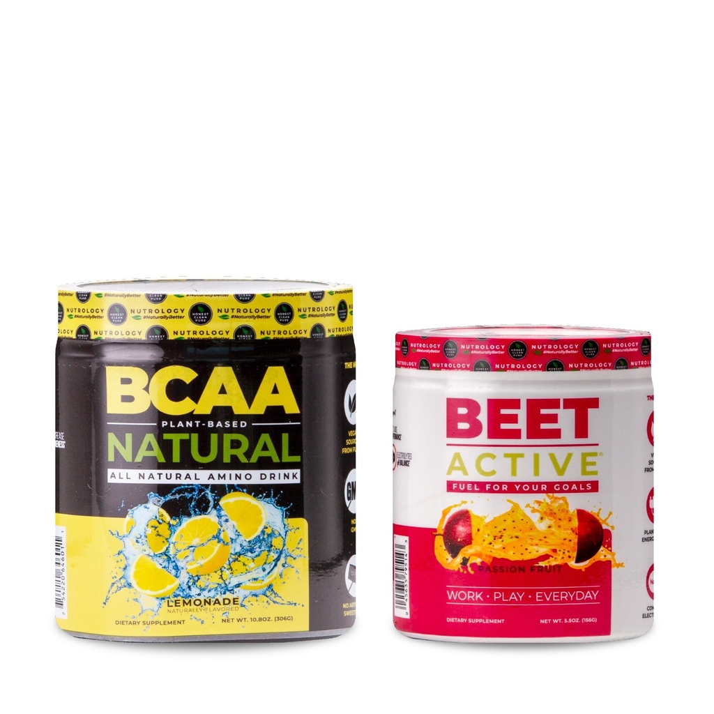 Nutrology BCAA Natural、植物ベースのBCAAパウダー、Lemonade Flavor(30サービング)ビートアクティブ、ナチュラルプレワークアウトパウダー、パッションフルーツ味(30サービング)
