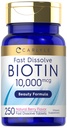 Carlyle Biotin 10000mcg | 250 速い分解のタブレット | 最大強度 | ベジタリアン・非GMO・グルテンフリーの補足