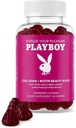 Playboy - コラーゲン+ビオチン美容ブーストヘア、スキン、ネイル&ラッシュ(60グミー) - 女性&男性のためのラズベリー風味のビオチン&コラーゲンサプリメント - 非GMO、グルテンフリー、ナッツ無料グミ
