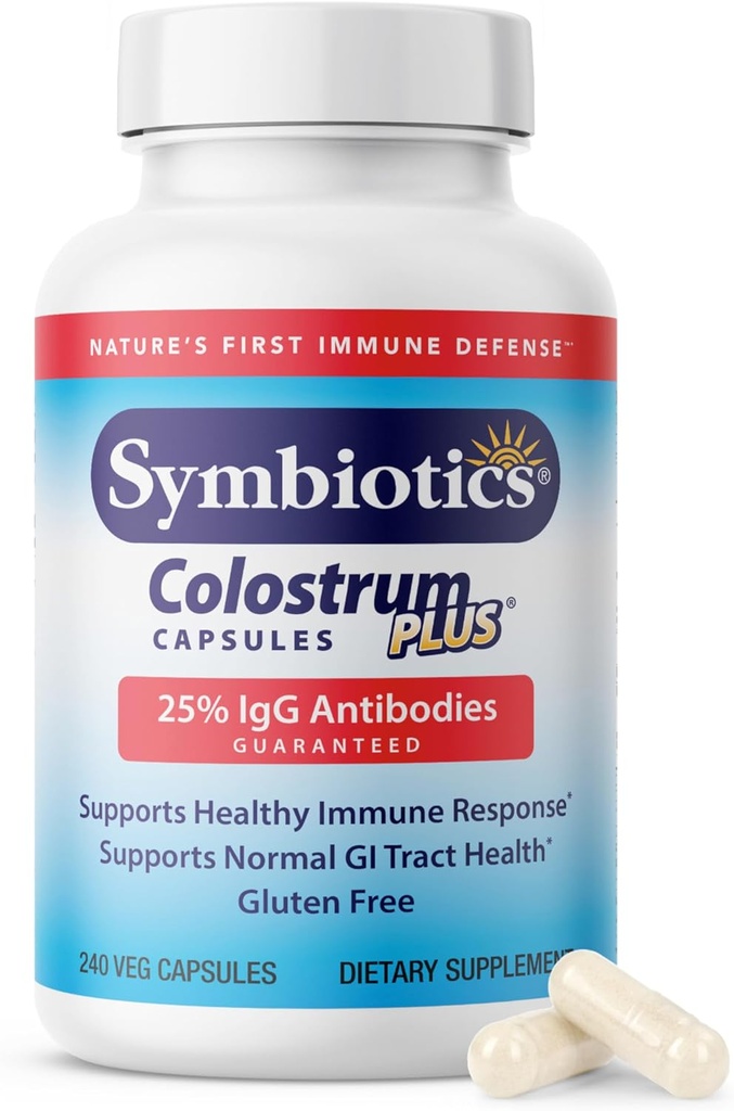 Symbiotics Colostrum 240ct 野菜カプセル - 免疫サポート - Lactoferrin サプリメント&Colostrum Protein with Immunoglobulin - 25% lgG抗体 - グルテンフリー