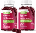 Viteey Beet Root Gummies with Tart Cherry - Beetroot Supplement for Heart Health, Blood Pressure Support - Vegan, Gluten-Free - 120 Count