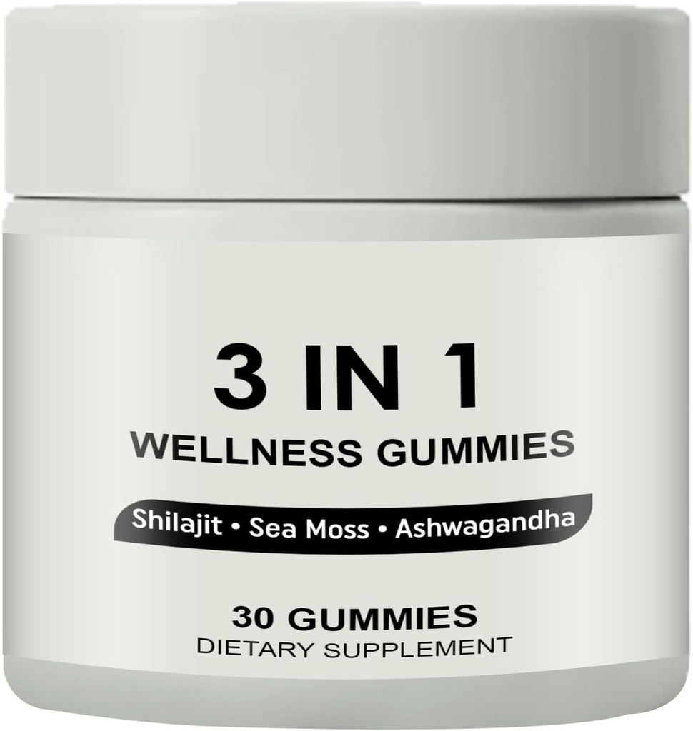 3 in 1 Gummies, 3 in 1 Shilajit Gummies for Men, Pure Shilajit Wellness Gummies(Shilajit + Sea Moss + Ashwagandha), Shilajit Gummies for Men, Non-GMO