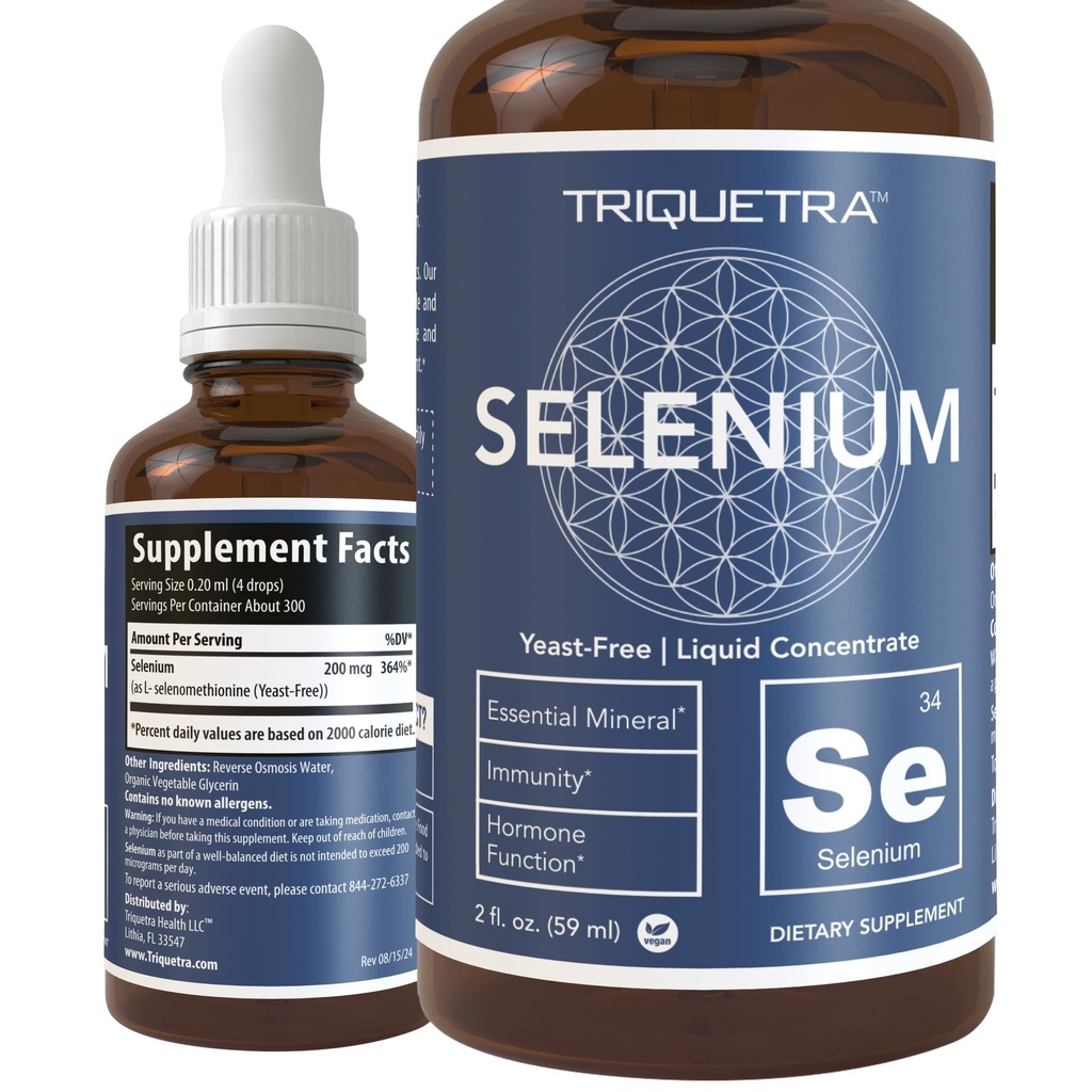 Selenium - 200 mcg、Selenomethionine フォーム、300 サービング - ビーガン、ガラス ボトル、イーストフリー - 皮下液体コンセントレート - 酸化防止剤、免疫をサポート、甲状腺の健康(2 oz)。