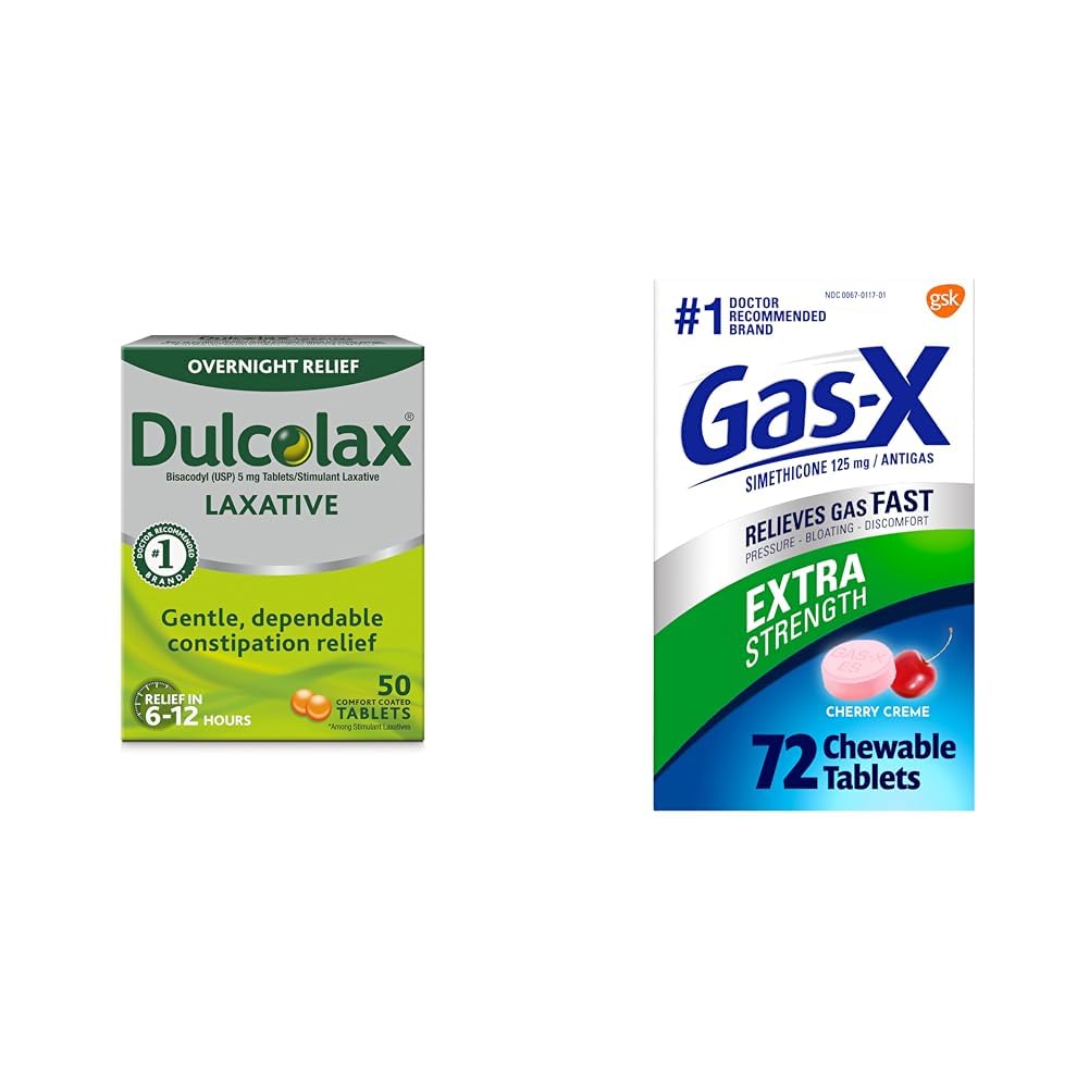 Dulcolax社、Gentle 便秘救済、Bisacodyl 5 mg 錠、50 カウント & ガス-X 余分強さの咀嚼可能なガス救済錠 Simethicone 125 ブロッキング救済のための mg