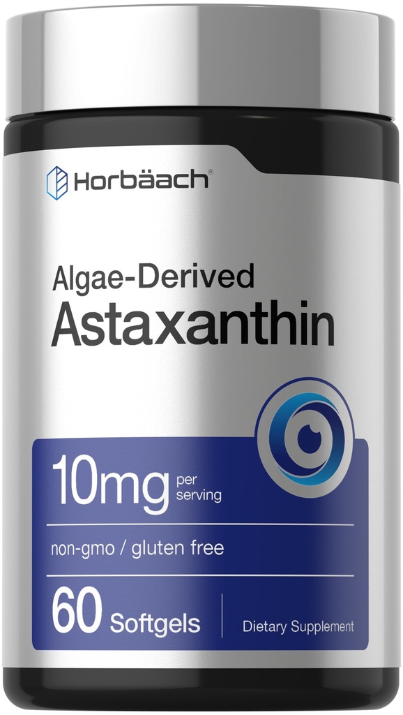 ホルバハアスタキサンチンサプリメント | 10mg | 60Softgels | 藻類由来フォーミュラ | 非GMO、グルテンフリー