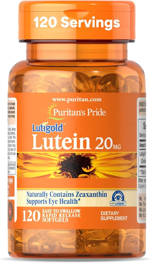 Puritan's Pride Premium LutigoldTM ルテインカロテノイド20mg、Zeaxanthin for Men and Women、Eye Healthサポートの栄養補助食品、8ヶ月の供給、120対スワロSoftgels