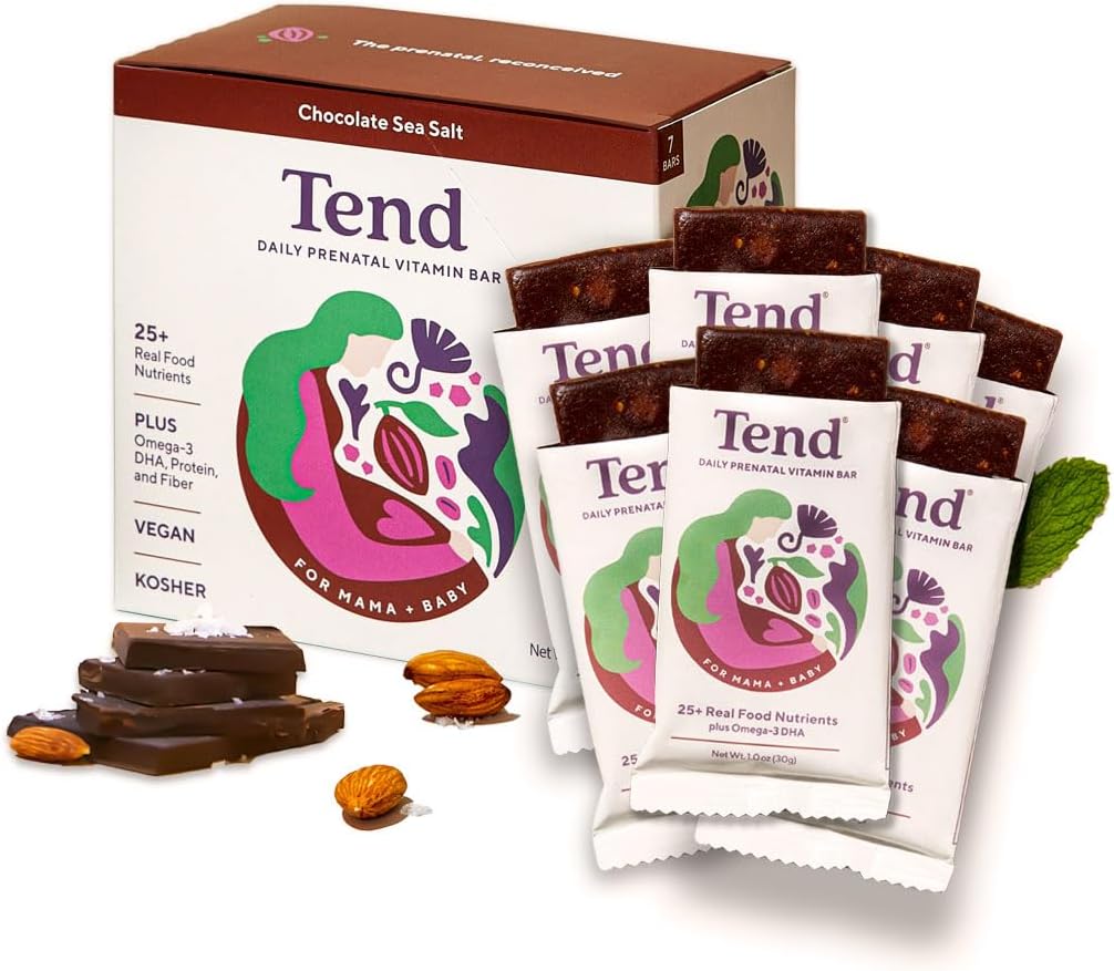 Tend 毎日最高の胎児ビタミンバー、妊娠中および産後の母親のための有機成分で作られた、DHA、ビタミンD、B、コリン、葉酸 - チョコレート海塩(7カラット)