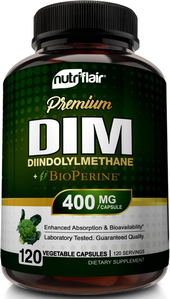 NutriFlair DIMは、バイオペリン、120カプセルと400mgを補います - Diindolylmethane - エストロゲンのMetabolismサポート&ホルモンバランス、月経、PCOS、男性と女性のためのアクネおよびスキン ケア - 300mgと比較します