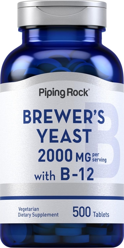 Piping Rock Brewer's Yeast Tablets 2000mg | 500 Pills | with B12 | Vegetarian, Non-GMO Supplement