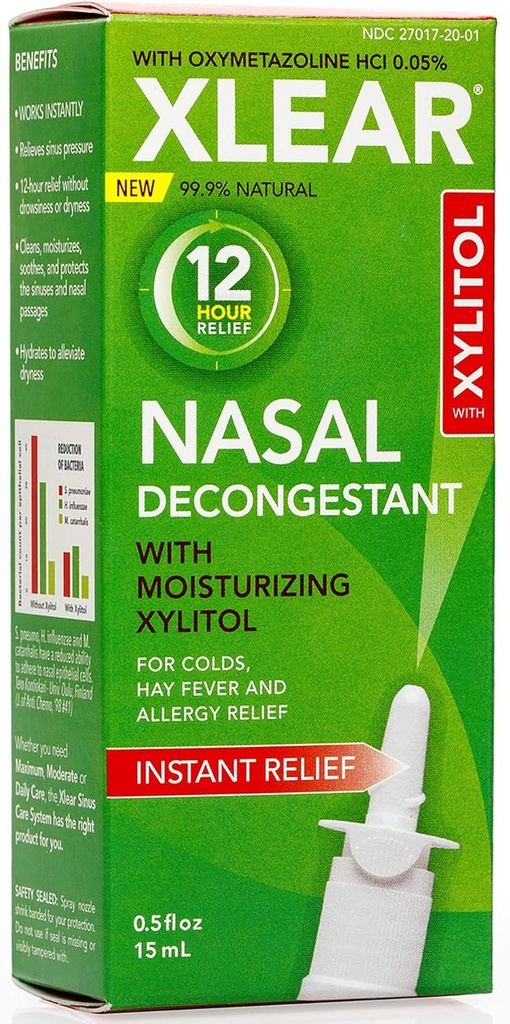 Xlear 12-Hour 天然サリン キシリトールと Oxymetazoline、子供と大人のためのインスタント シンの圧力と輻輳の救済 0.5 fl oz (パック 3)