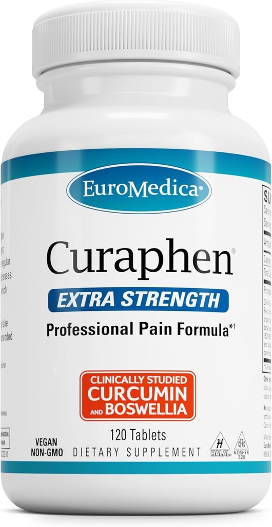 健康な循環サポートのためのEuroMedica Curaphenの余分強さ-クルクミン及びボスウェリアの補足-接合箇所、筋肉健康及びendorphinの生産を支えるTurmericの補足- 120のタブレット