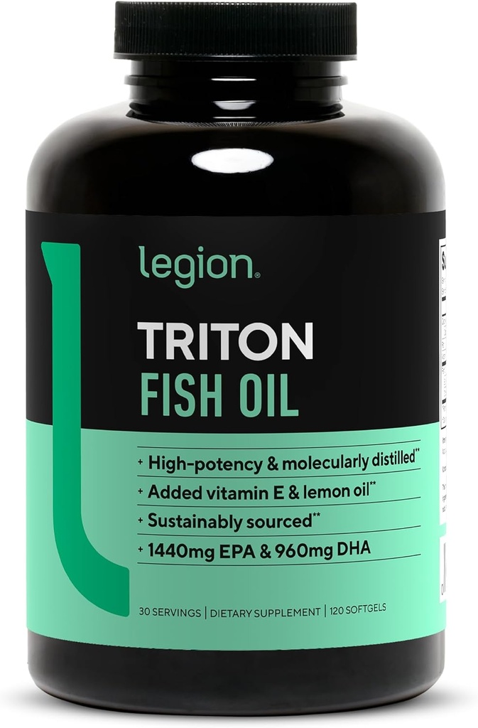 LEGIONのTritonの魚油のカプセル-最高の吸収、新鮮及び純度のためのビタミンE及びレモン オイルが付いている三重強さのオメガ3の必須の脂肪酸- 2400mg EPA及びDHAのサービング、30のSvgs