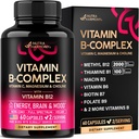 男性と女性のためのビタミンBコンプレックス - Riboflavin B2、B12、B1、B3、B5、B6、B7、B8、B9 | ビタミンC、コリン、イノシトール - Bコンプレックスサプリメント - エネルギー、脳&ハートサポート - アメリカ製、60ビーガンキャップ