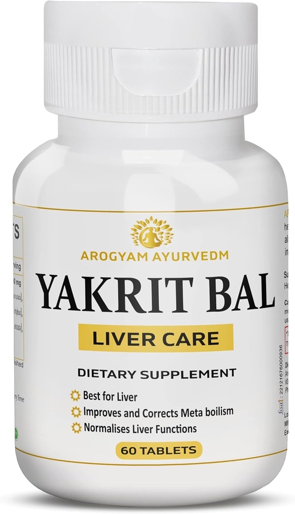 Dr. PushpのAROGYAM AYURVEDM YAKRIT BAL | 肝臓サポート、解毒肝臓の助け - 60錠のパック