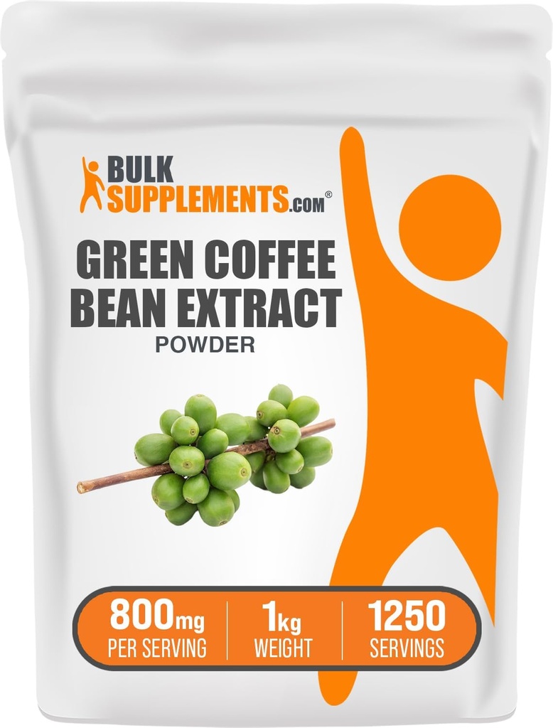 BulkSupplementsグリーンコーヒー豆エキスパウダー - グリーンコーヒー豆サプリメント - エネルギーサポート、グルテンフリー、サービングあたり800mg、1kg(2.2ポンド)(パッケージ1)