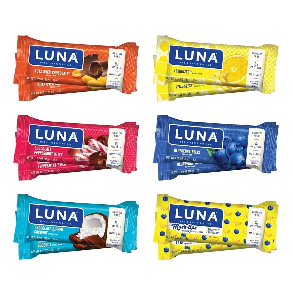 ルナバー - バラエティパック - 6フレーバー - スナックバー - 非GMO - グルテンフリーのプロテインバー - 有機オート麦で作られた(12パック)