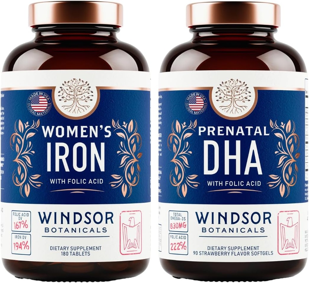 WINDSOR BOTANICALSの胎児DHAおよび葉酸の女性のための鉄の丸薬 - 胎児のビタミンの束