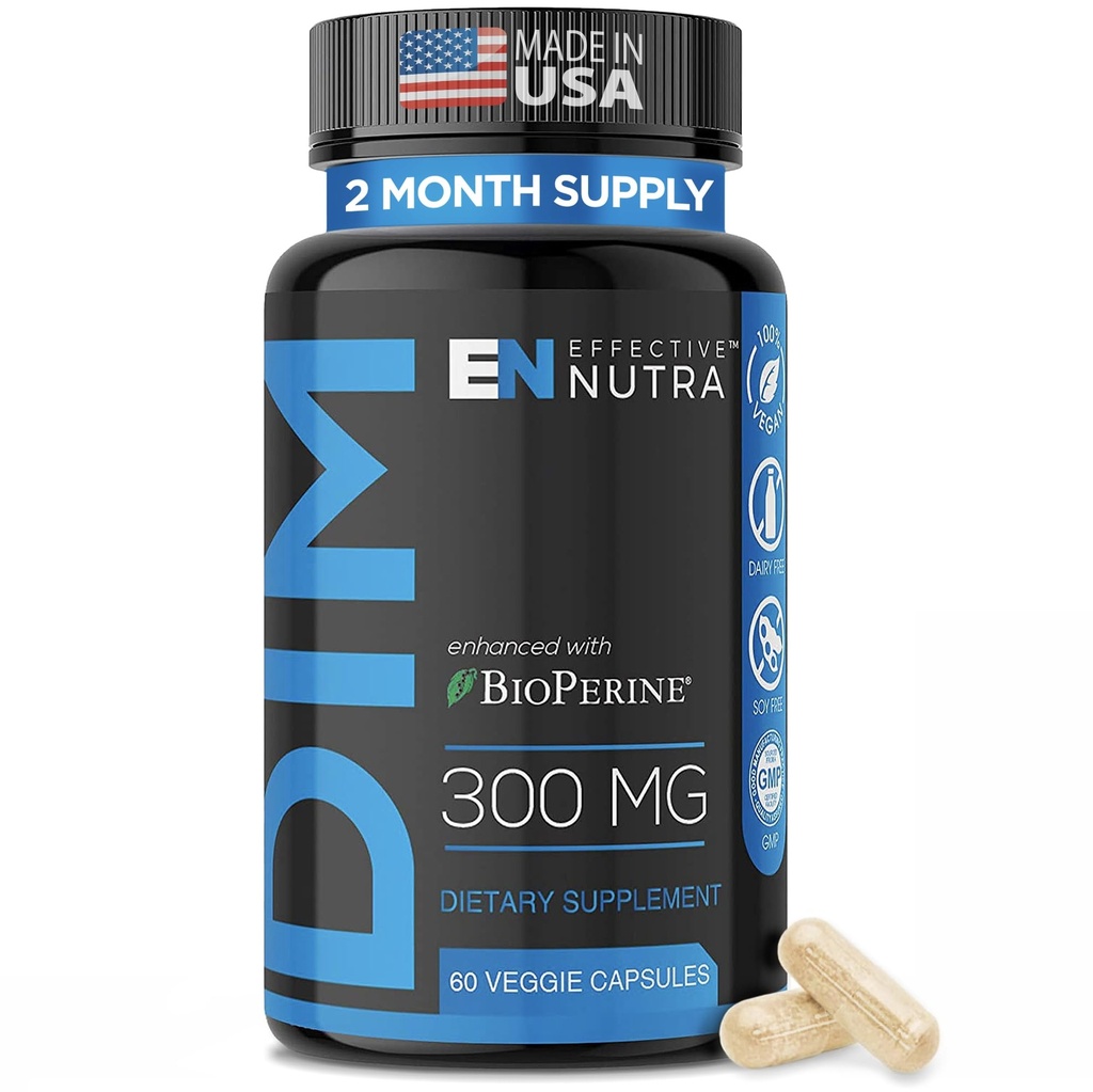EFFECTIVE NUTRA Dim Supplement 300mg with BioPerine - 男性と女性のための余分な強さのエストロゲンのブロッカー - ホルモン&代謝サポート - 2ヶ月の供給