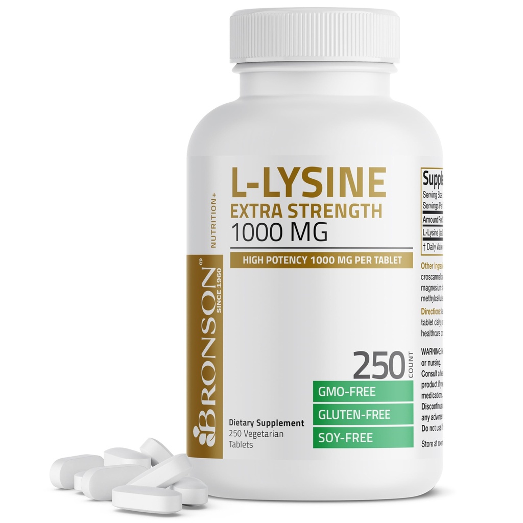 Bronson L-Lysine Extra Strength 1000 MG/タブレット高効力、免疫サポートとサポート コラーゲン合成、非GMO、250 ベジタリアンタブレット